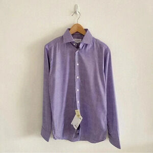 ETON Slim-Fit Check Cotton‎ Dress Shirt Purple Sz S Slim